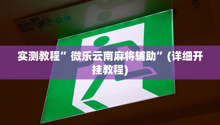 实测教程”微乐云南麻将辅助”(详细开挂教程)