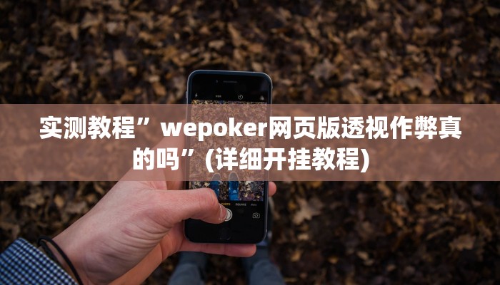 实测教程”wepoker网页版透视作弊真的吗”(详细开挂教程)
